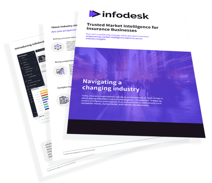 An image of three pages with the title Trusted Market Intelligence for Insurance Businesses